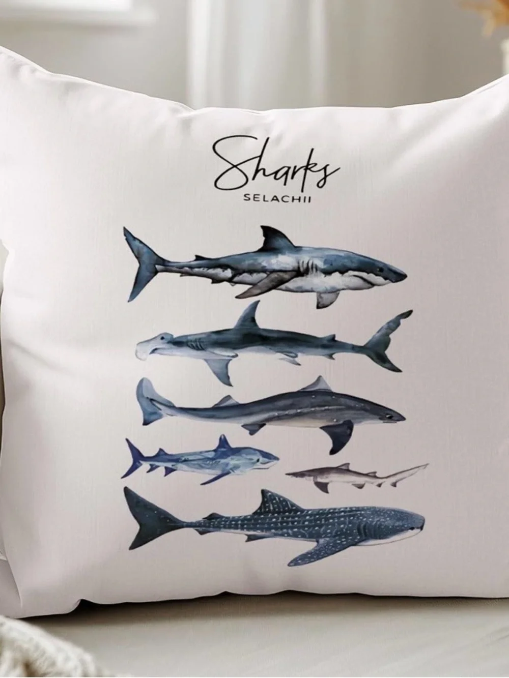 NEW Set of 2 Blue & White Whale & Shark Pillow Covers - 18”x18” - Covers Only
